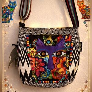 Laurel Burch Colorful “Blossoming Feline” Women's Crossbody Bag